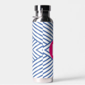 Abstract Blauw Streperig Patroon Roze Monogram Waterfles (Rechts)