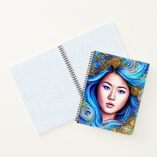 Abstract blauw Surrealisme Fantasy Woman Portret Notitieboek (Binnen)