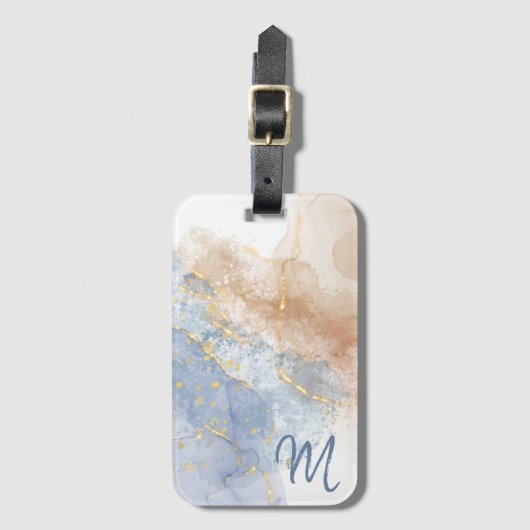 Abstract blauw, taupe en goud bagagelabel (Voorkant (verticaal))