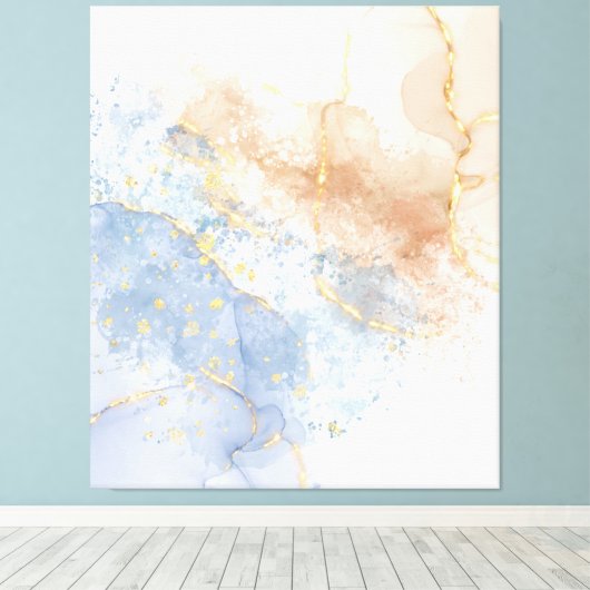 Abstract blauw, taupe en goud canvas afdruk (Insitu (Houten vloer))