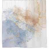 Abstract blauw, taupe en goud douchegordijn (Voorkant)