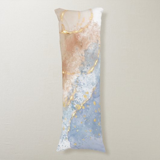 Abstract blauw, taupe en goud lichaamskussen (Voorkant Verticaal)