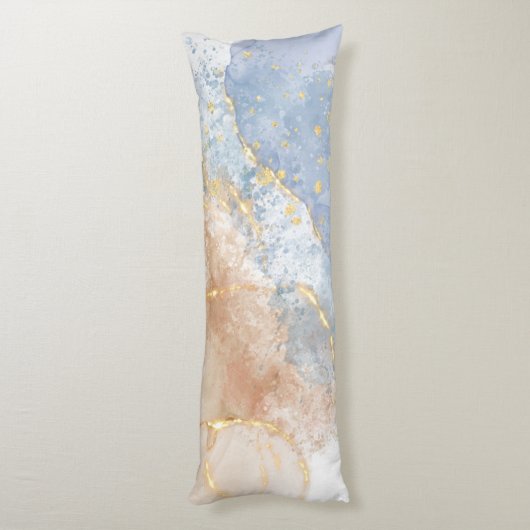 Abstract blauw, taupe en goud lichaamskussen (Achterkant (Verticaal))