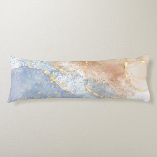 Abstract blauw, taupe en goud lichaamskussen (Voorkant)