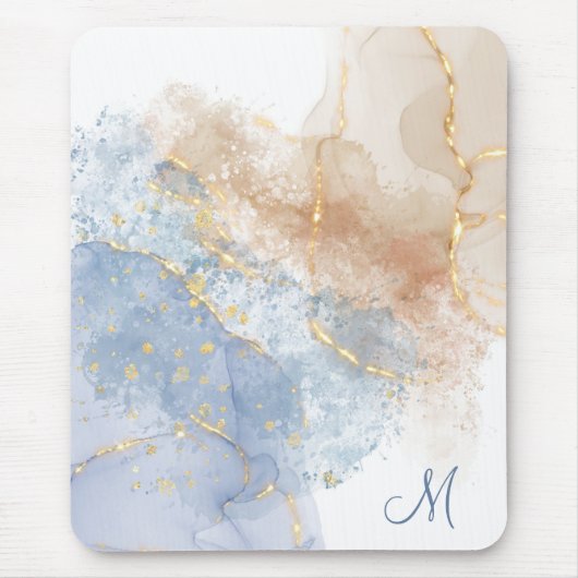Abstract blauw, taupe en goud muismat (Voorkant)