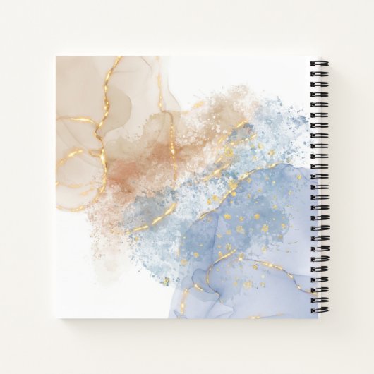 Abstract blauw, taupe en goud notitieboek (Achterkant)