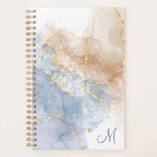 Abstract Blauw, Taupe en Goud Planner (Voorkant)