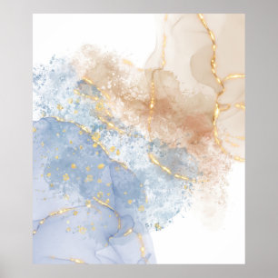 Abstract blauw, taupe en goud poster