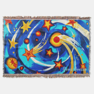 Abstract Blauw Turkoois Sterrenstelsel Schilderij Deken