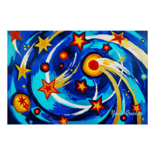 Abstract Blauw Turkoois Sterrenstelsel Schilderij Perfect Poster
