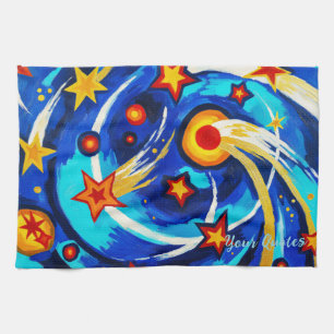 Abstract Blauw Turkoois Sterrenstelsel Schilderij Theedoek
