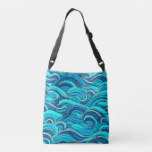 Abstract blauw turquoise oceaangolven | crossbody tas (Achterkant)