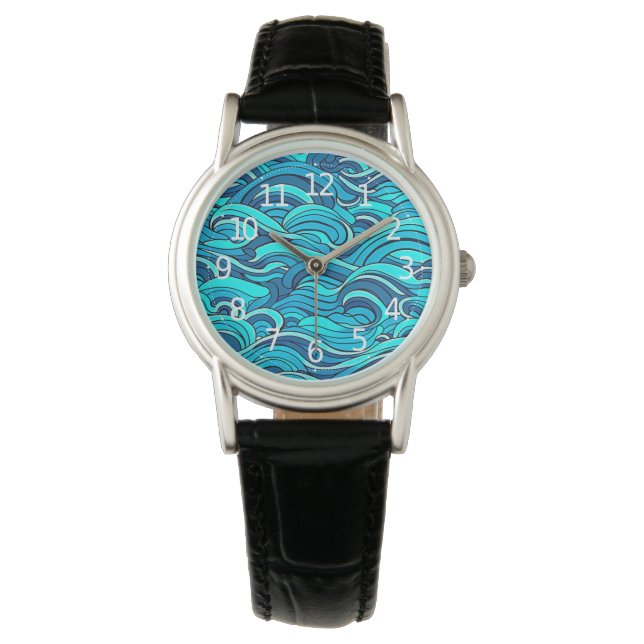Abstract blauw turquoise oceaangolven | horloge (Voorkant)