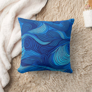 Abstract blauw turquoise oceaangolven   kussen