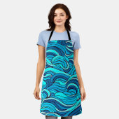 Abstract blauw turquoise oceaangolven | schort (Gedragen)