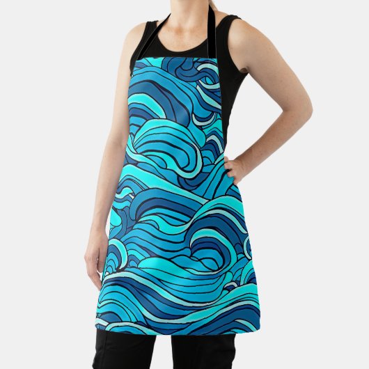Abstract blauw turquoise oceaangolven | schort (Insitu)