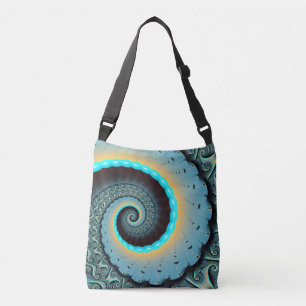 Abstract blauw turquoise oranje fractale kunst spi crossbody tas