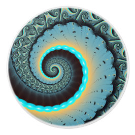 Abstract blauw turquoise oranje fractale kunst spi keramische knop