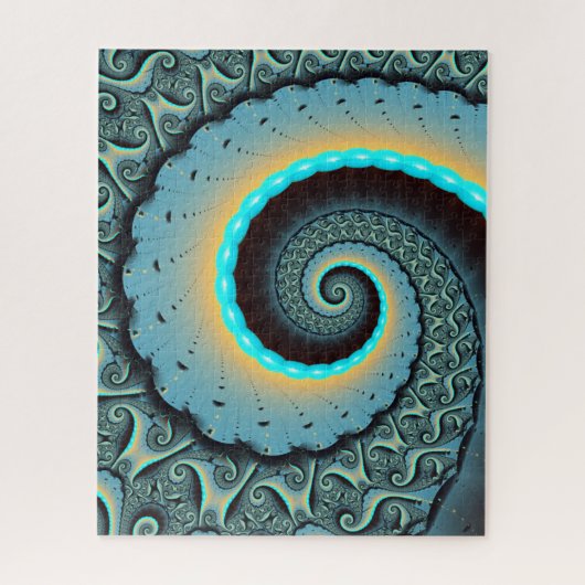 Abstract blauw turquoise oranje fractale kunst spi legpuzzel (Verticaal)