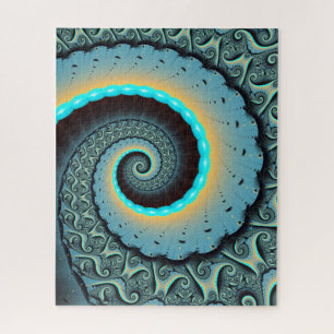 Abstract blauw turquoise oranje fractale kunst spi legpuzzel