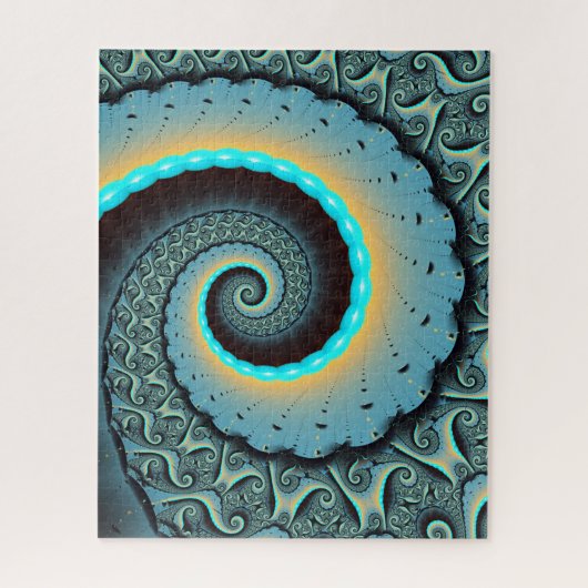 Abstract blauw turquoise oranje fractale kunst spi legpuzzel (Verticaal)