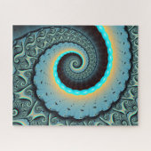 Abstract blauw turquoise oranje fractale kunst spi legpuzzel (Horizontaal)
