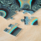 Abstract blauw turquoise oranje fractale kunst spi legpuzzel (Zijkant)