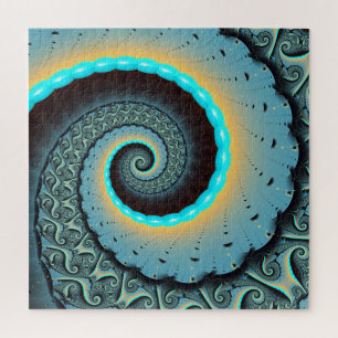 Abstract blauw turquoise oranje fractale kunst spi legpuzzel