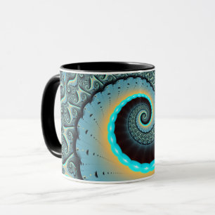 Abstract blauw turquoise oranje fractale kunst spi mok