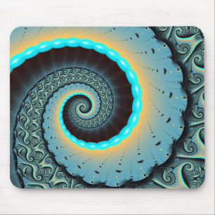 Abstract blauw turquoise oranje fractale kunst spi muismat