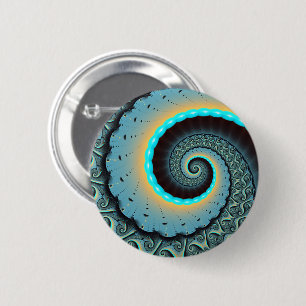 Abstract blauw turquoise oranje fractale kunst spi ronde button 5,7 cm