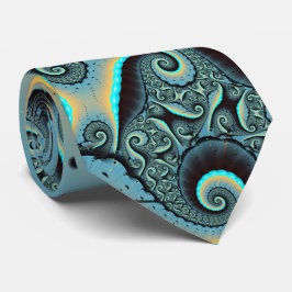 Abstract blauw turquoise oranje fractale kunst spi stropdas