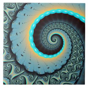 Abstract blauw turquoise oranje fractale kunst spi tegeltje