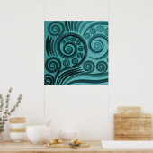 Abstract Blauw Varen Frond Curls Poster (Keuken)