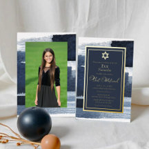 Abstract Blauw Verguld Foto Bat Mitzvah Echte