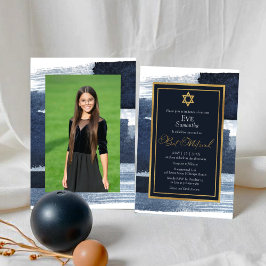 Abstract blauw verguld fotoknuppel mitswa kaart