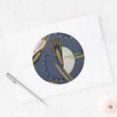 Abstract Blauw Wit Goud Brushy Plant Ronde Sticker (Envelop)