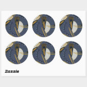 Abstract Blauw Wit Goud Brushy Plant Ronde Sticker (Vel)