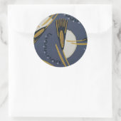 Abstract Blauw Wit Goud Brushy Plant Ronde Sticker (Tas)