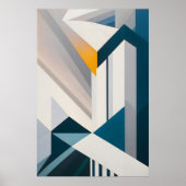 Abstract Blauw Wit Goud Geometrische Architectuur Poster (Voorkant)