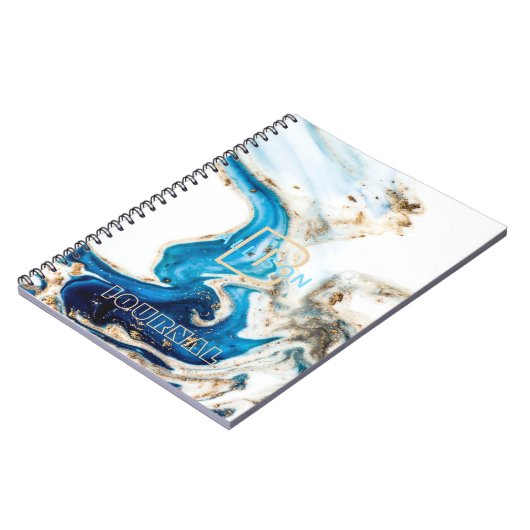 Abstract blauw wit marmer monogram notitieboek (Linkerzijde)