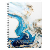 Abstract blauw wit marmer monogram notitieboek (Voorkant)
