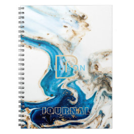 Abstract blauw wit marmer monogram notitieboek
