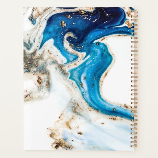 Abstract blauw wit marmer monogram planner (Achterkant)
