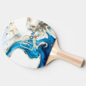 Abstract blauw wit marmer monogram tafeltennisbatje (Zijkant)
