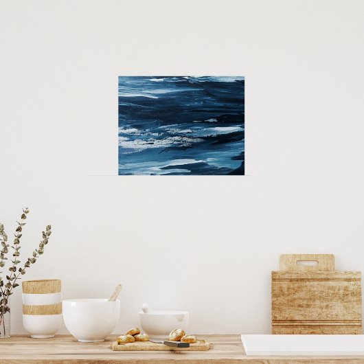 Abstract blauw wit schilderen poster (Keuken)