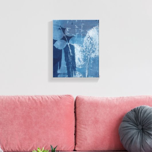 Abstract Blauw & Wit Waterverf Foliage Canvas Afdruk (Insitu (Woonkamer))