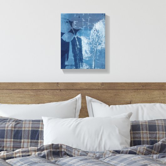 Abstract Blauw & Wit Waterverf Foliage Canvas Afdruk (Insitu (Slaapkamer))