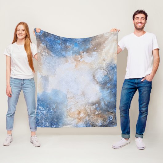 Abstract Blauw & Zand Textured Wolken Fleece Deken (In situ)