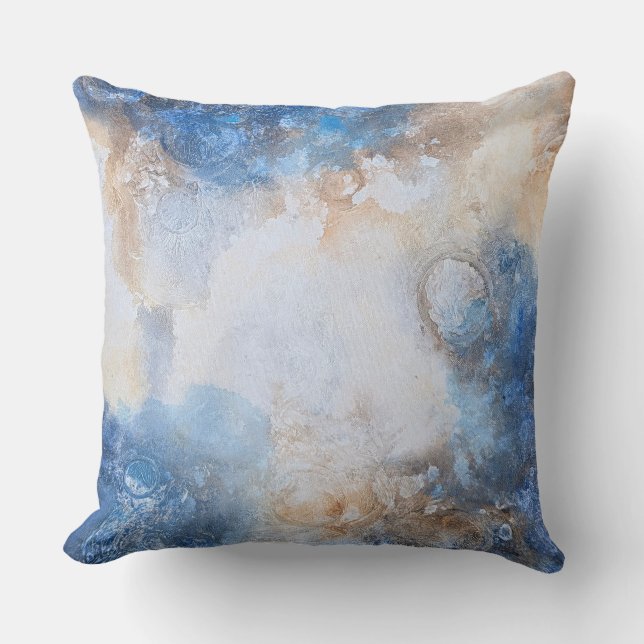 Abstract Blauw & Zand Textured Wolken Kussen (Voorkant)
